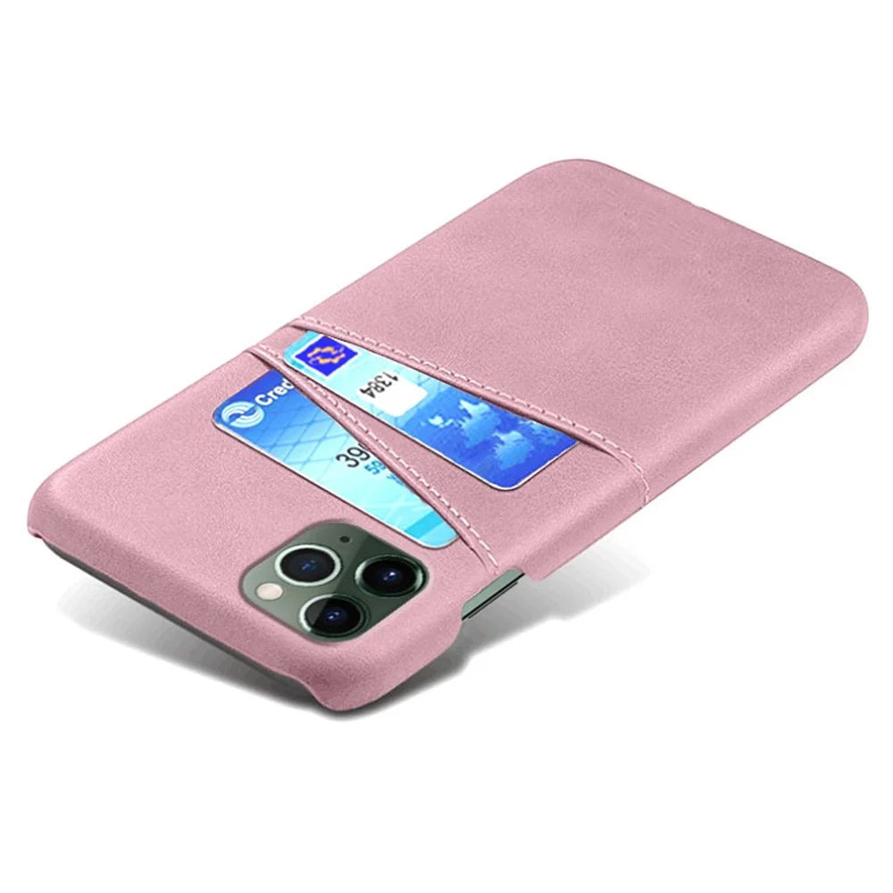Mobile Phone Case for iPhone 14 Pro 6.1 inch, PU Leather Coated Hard PC Shockproof Dual Card Slots Shell - Rose Gold - 4
