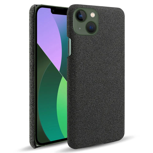 For iPhone 14 6.1 inch Well-protected Anti-scratch Phone Case Solid Color Hard PC+Cloth Cell Phone Shell Cover - Black - 1