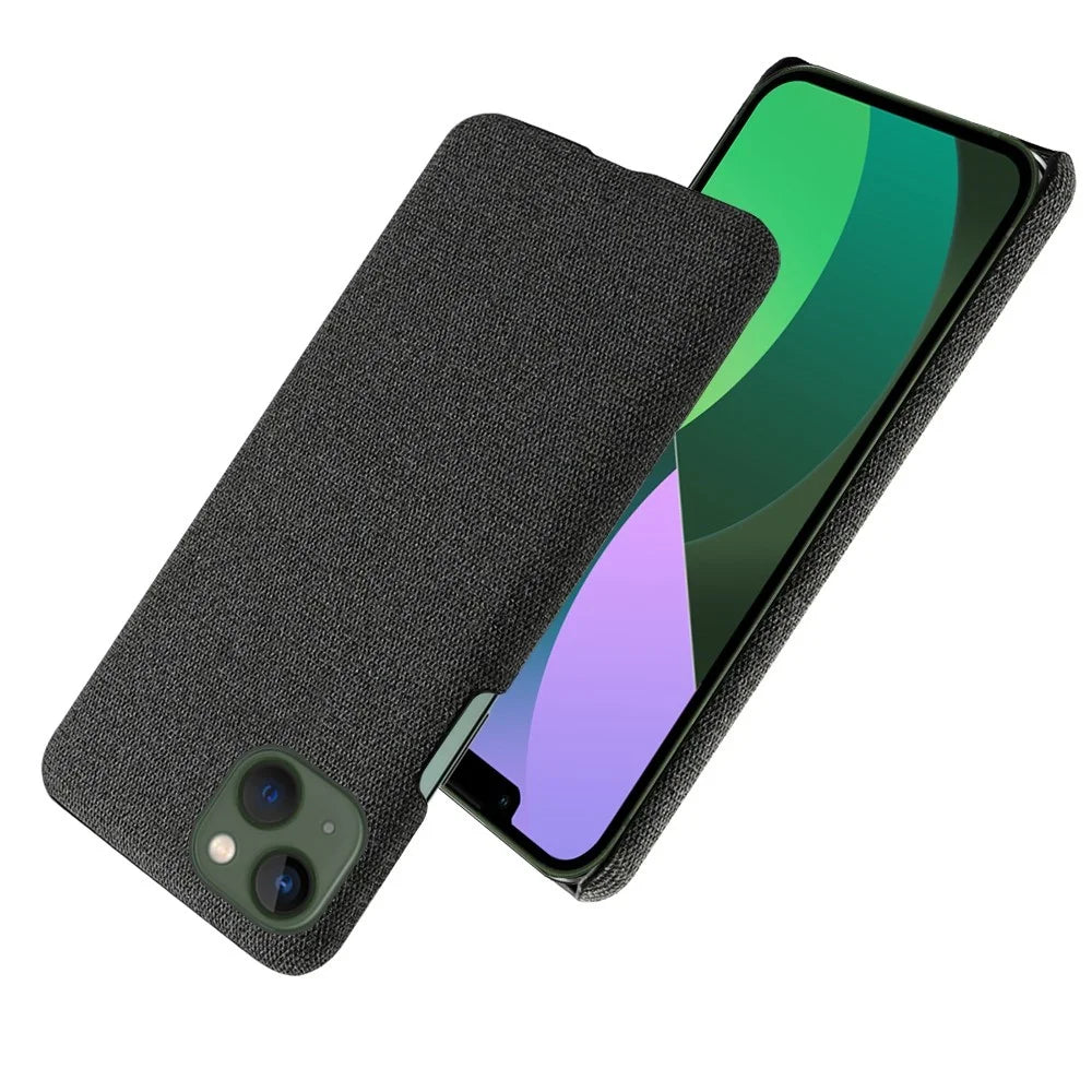For iPhone 14 6.1 inch Well-protected Anti-scratch Phone Case Solid Color Hard PC+Cloth Cell Phone Shell Cover - Black - 2