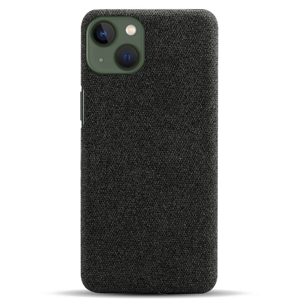 For iPhone 14 6.1 inch Well-protected Anti-scratch Phone Case Solid Color Hard PC+Cloth Cell Phone Shell Cover - Black - 3