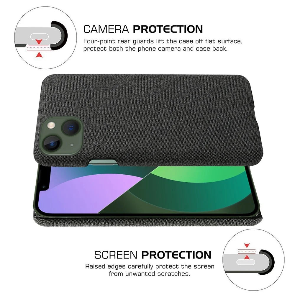 For iPhone 14 6.1 inch Well-protected Anti-scratch Phone Case Solid Color Hard PC+Cloth Cell Phone Shell Cover - Black - 5