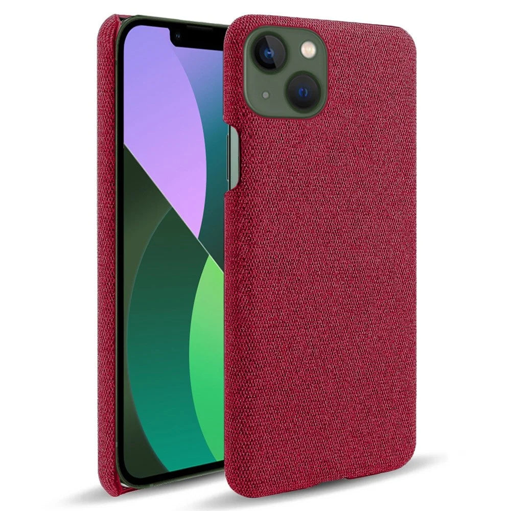 For iPhone 14 Plus 6.7 inch Solid Color Hard PC+Cloth Incomplete Coverage Design Phone Case Cover - Red - 1