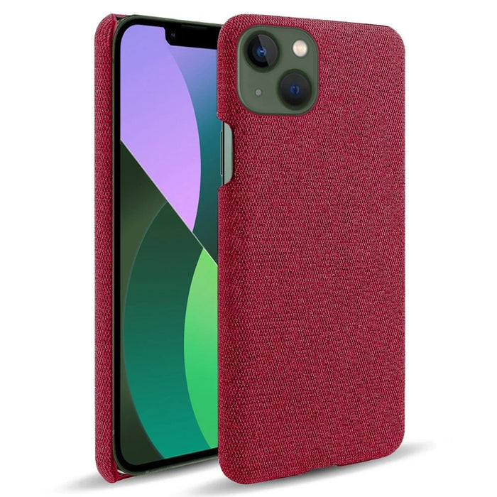 For iPhone 14 Plus 6.7 inch Solid Color Hard PC+Cloth Incomplete Coverage Design Phone Case Cover - Red - 1