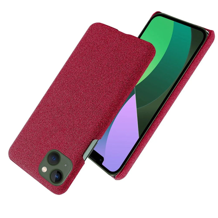 For iPhone 14 Plus 6.7 inch Solid Color Hard PC+Cloth Incomplete Coverage Design Phone Case Cover - Red - 2