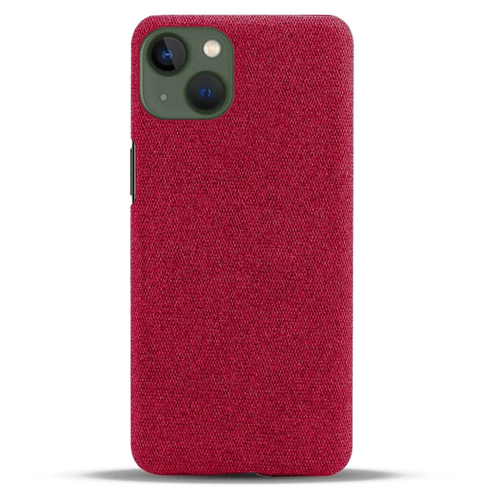 For iPhone 14 Plus 6.7 inch Solid Color Hard PC+Cloth Incomplete Coverage Design Phone Case Cover - Red - 3