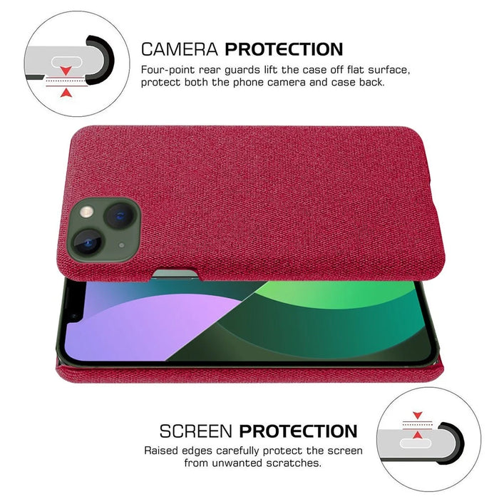 For iPhone 14 Plus 6.7 inch Solid Color Hard PC+Cloth Incomplete Coverage Design Phone Case Cover - Red - 5