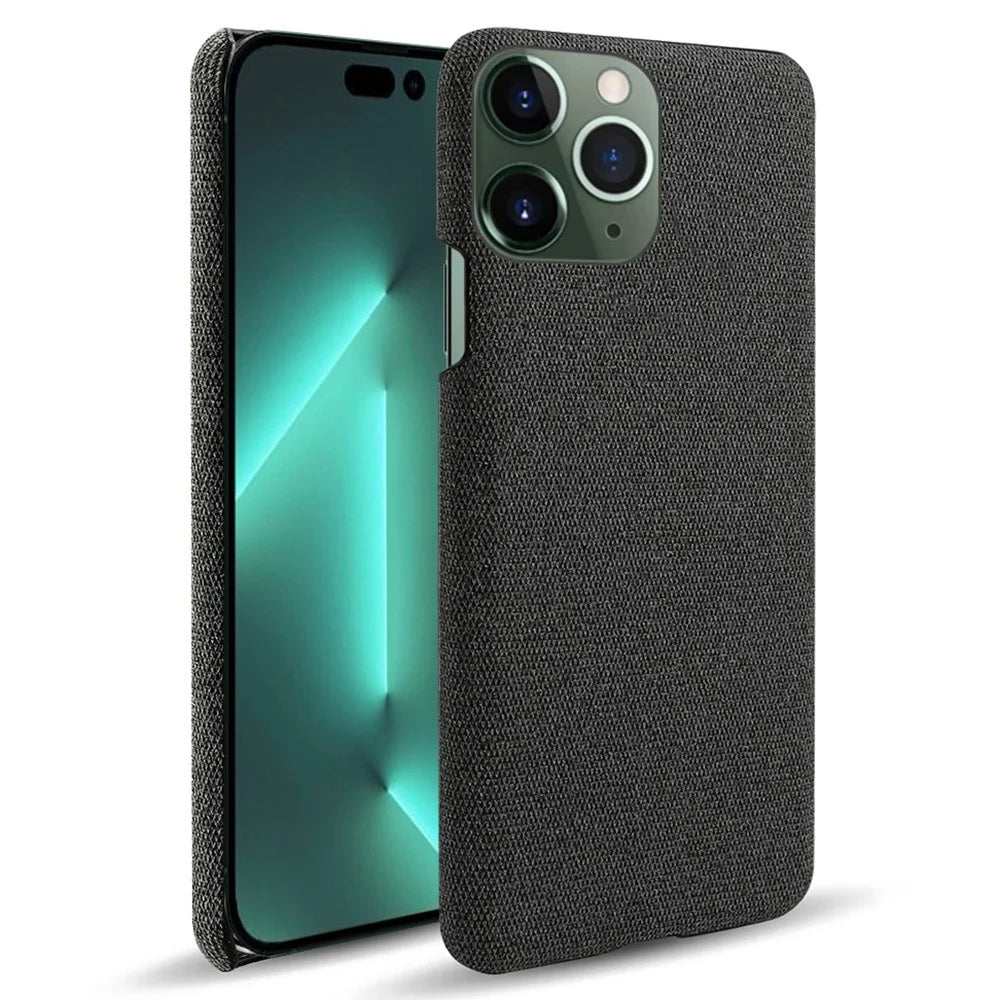 For iPhone 14 Pro 6.1 inch Protective Phone Case Solid Color Hard PC+Cloth Shockproof Phone Shell Cover - Black - 1