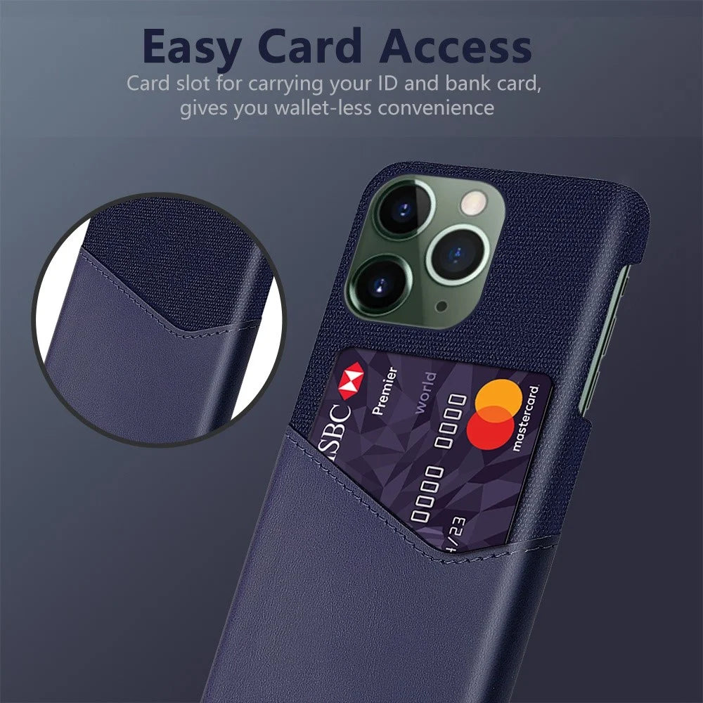 For iPhone 14 Pro 6.1 inch Smartphone Cover Card Slot Cloth Texture PU Leather Coated Hard PC Phone Case - Blue - 2