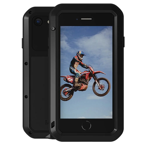 LOVE MEI for iPhone SE (2022) / SE (2020) Shockproof Splash-proof Dust-proof Phone Case with Tempered Glass Film - Black - 1