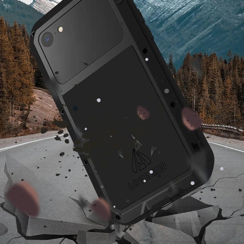 LOVE MEI for iPhone SE (2022) / SE (2020) Shockproof Splash-proof Dust-proof Phone Case with Tempered Glass Film - Black - 2
