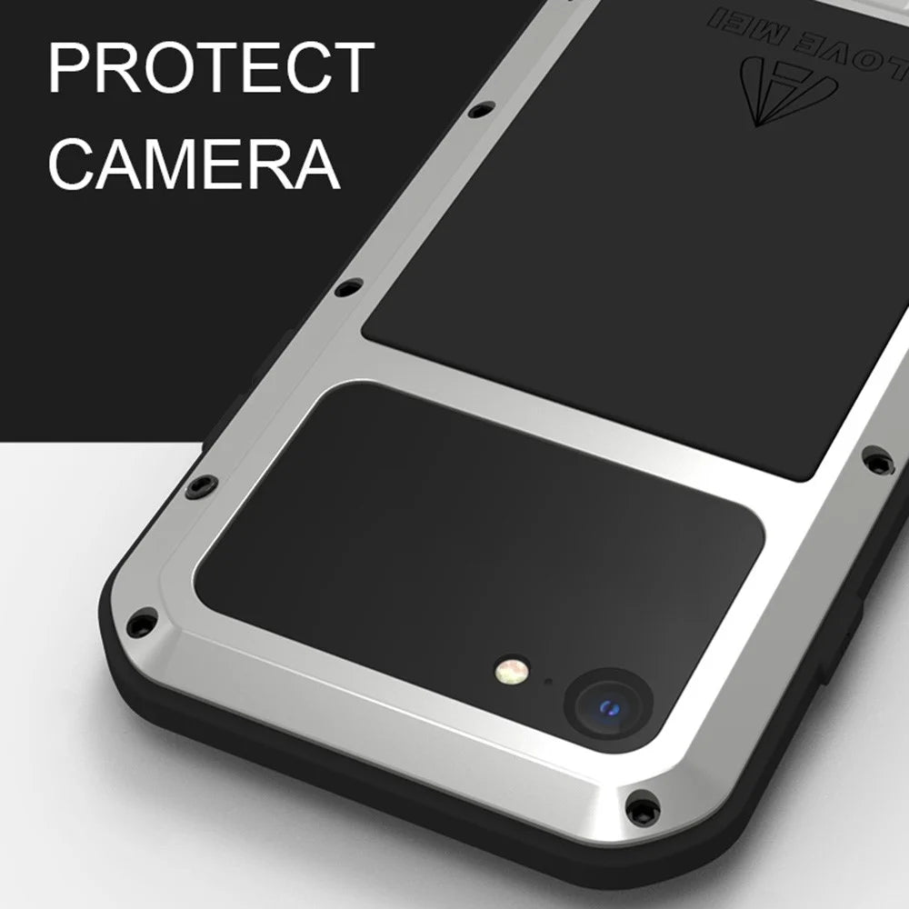 LOVE MEI for iPhone SE (2022) / SE (2020) Shockproof Splash-proof Dust-proof Phone Case with Tempered Glass Film - Black - 4