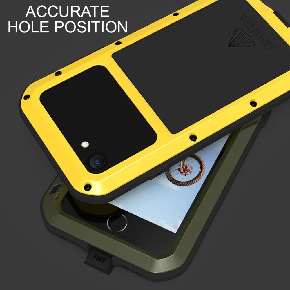 LOVE MEI for iPhone SE (2022) / SE (2020) Shockproof Splash-proof Dust-proof Phone Case with Tempered Glass Film - Black - 5