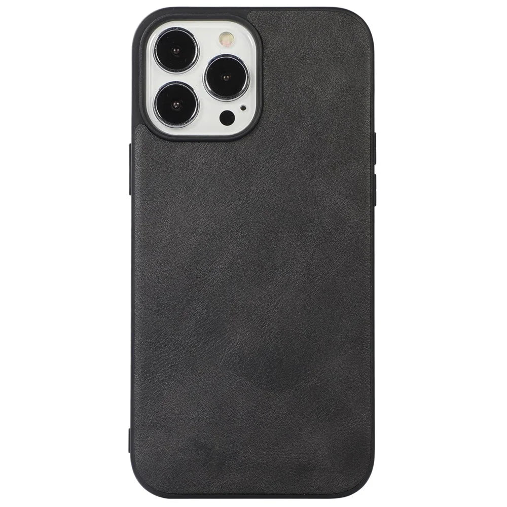 For iPhone 12 Pro Max 6.7 inch Anti-scratch Phone Cover Textured PU Leather Coating Case Drop-proof Protective Phone Shell - Black - 1