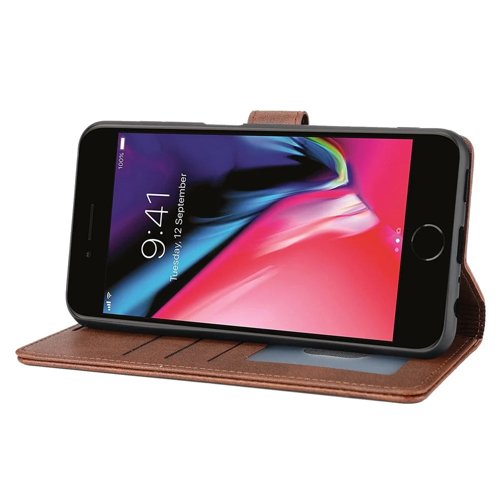 For iPhone 6/7/8 4.7 inch/iPhone SE (2020)/(2022) Drop-proof Phone Flip Leather Case Wallet with Magnetic Clasp Shock Resistant Splicing Phone Protective Cover Stand - Brown - 2