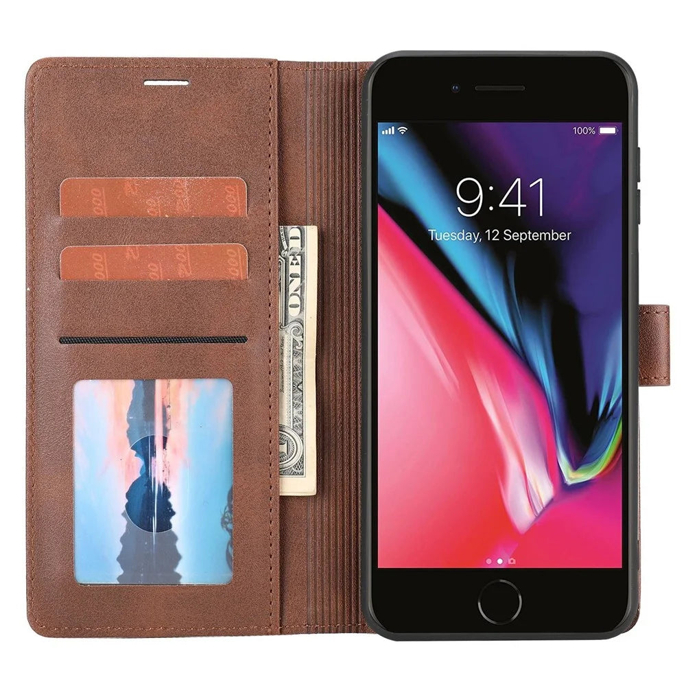 For iPhone 6/7/8 4.7 inch/iPhone SE (2020)/(2022) Drop-proof Phone Flip Leather Case Wallet with Magnetic Clasp Shock Resistant Splicing Phone Protective Cover Stand - Brown - 3