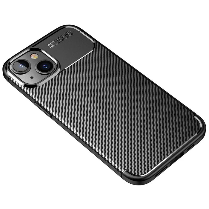 For iPhone 14 6.1 inch Carbon Fiber Texture Shockproof Cover Soft TPU Comfortable Grip Phone Case - Black - 2