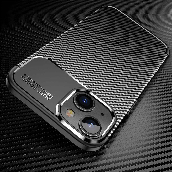 For iPhone 14 6.1 inch Carbon Fiber Texture Shockproof Cover Soft TPU Comfortable Grip Phone Case - Black - 3
