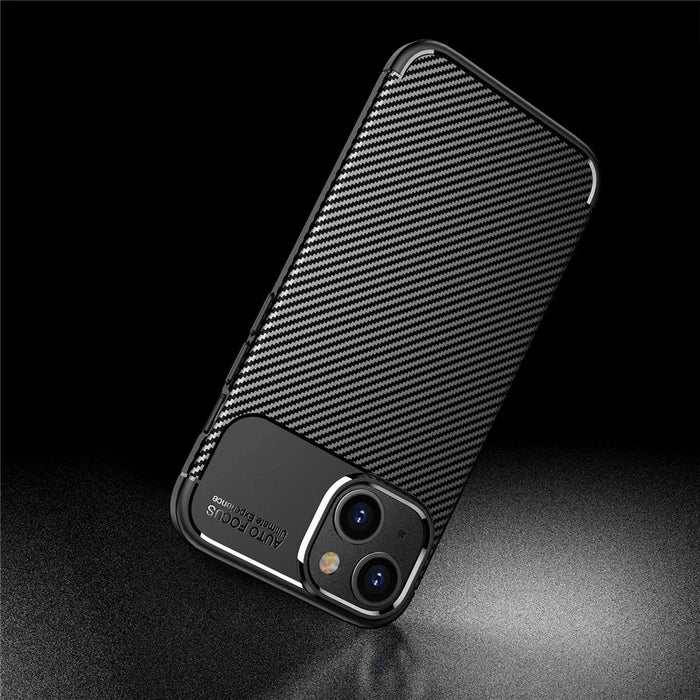 For iPhone 14 6.1 inch Carbon Fiber Texture Shockproof Cover Soft TPU Comfortable Grip Phone Case - Black - 6
