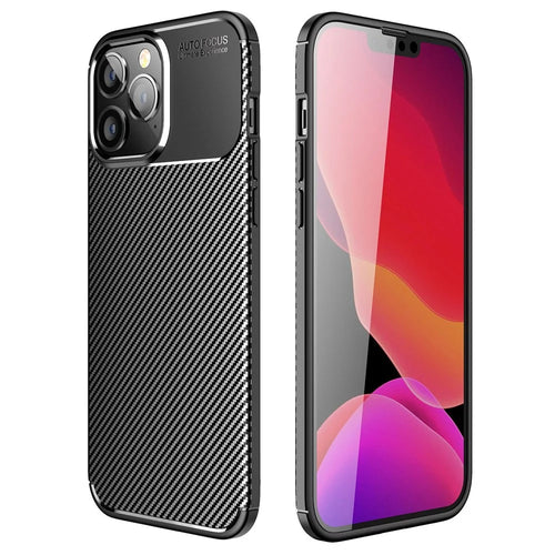 For iPhone 14 Pro 6.1 inch Carbon Fiber Texture Minimalist Phone Cover Soft TPU Drop Protection Case - Black - 1