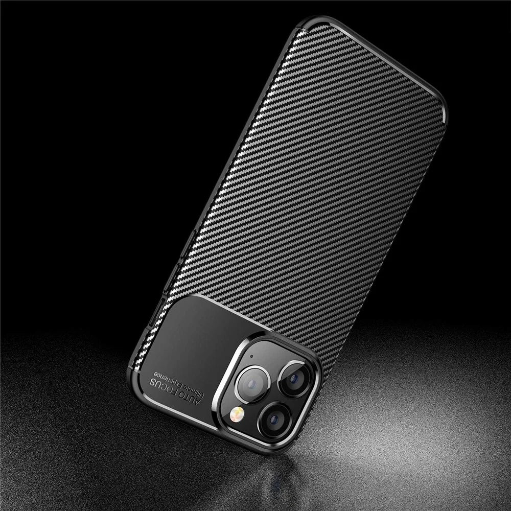 For iPhone 14 Pro 6.1 inch Carbon Fiber Texture Minimalist Phone Cover Soft TPU Drop Protection Case - Black - 6