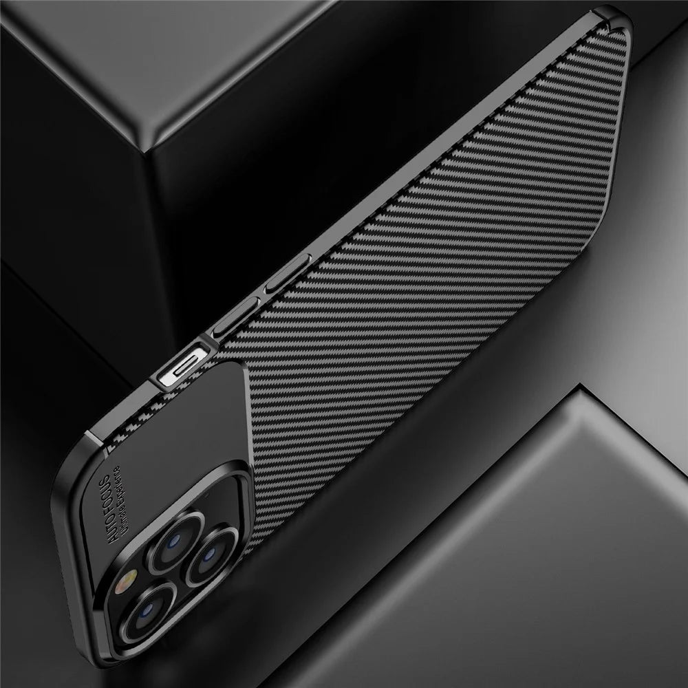 For iPhone 14 Pro 6.1 inch Carbon Fiber Texture Minimalist Phone Cover Soft TPU Drop Protection Case - Black - 7