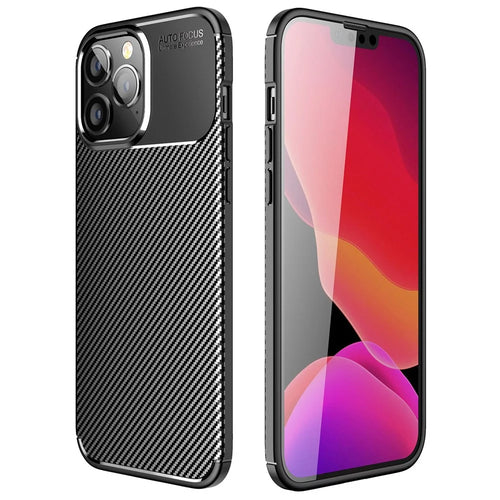 For iPhone 14 Pro Max 6.7 inch Shock Absorbing Soft TPU Phone Case Carbon Fiber Texture Non-Slip Shell - Black - 1
