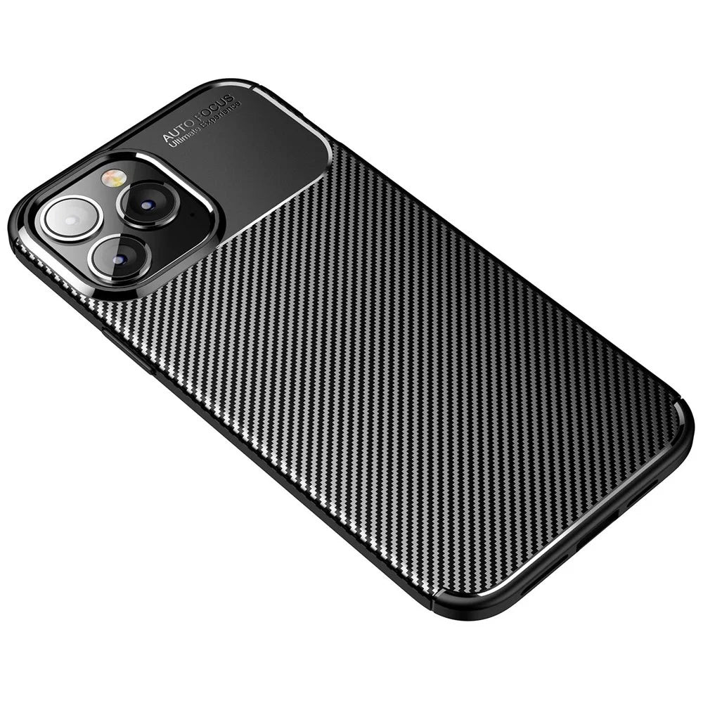For iPhone 14 Pro Max 6.7 inch Shock Absorbing Soft TPU Phone Case Carbon Fiber Texture Non-Slip Shell - Black - 2