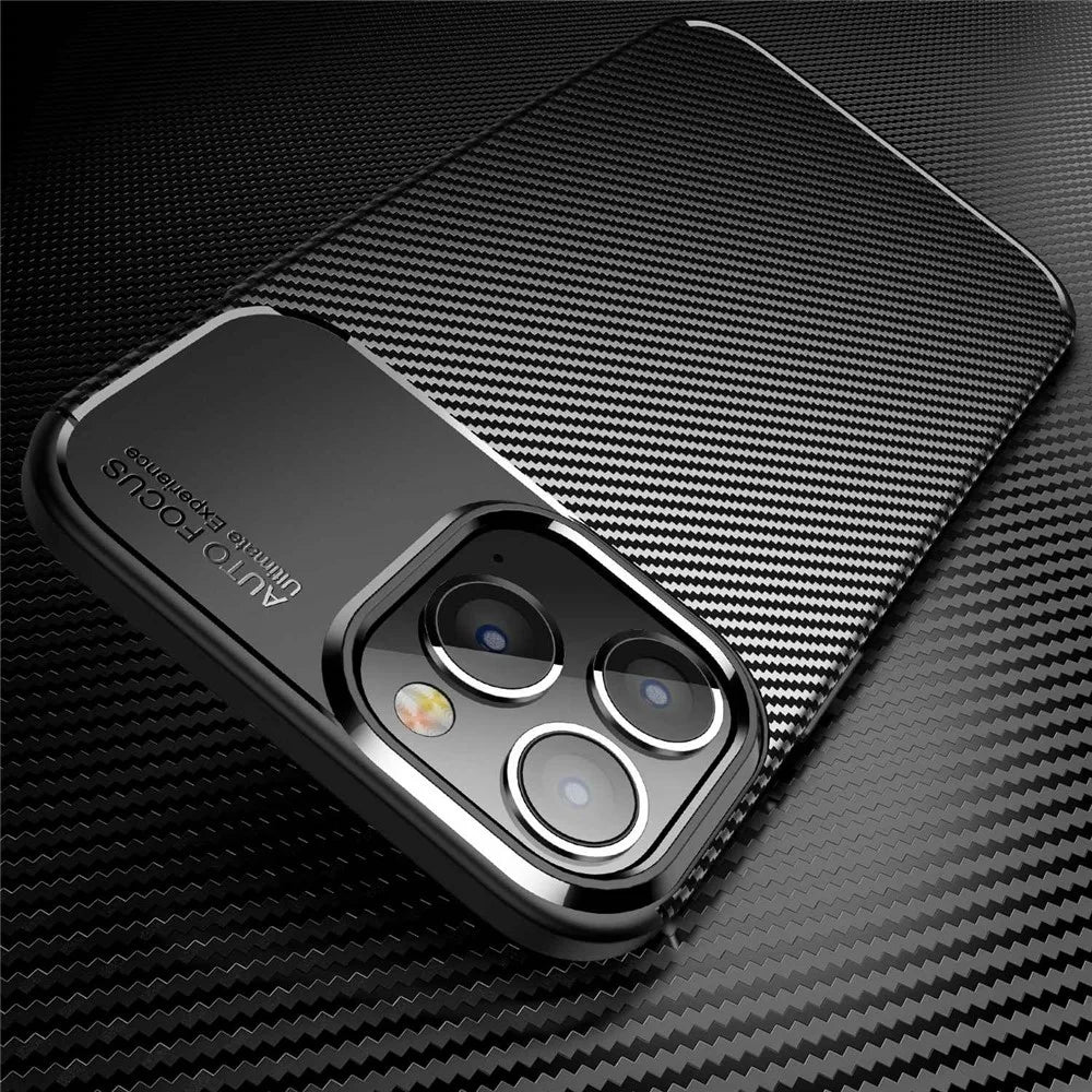 For iPhone 14 Pro Max 6.7 inch Shock Absorbing Soft TPU Phone Case Carbon Fiber Texture Non-Slip Shell - Black - 3