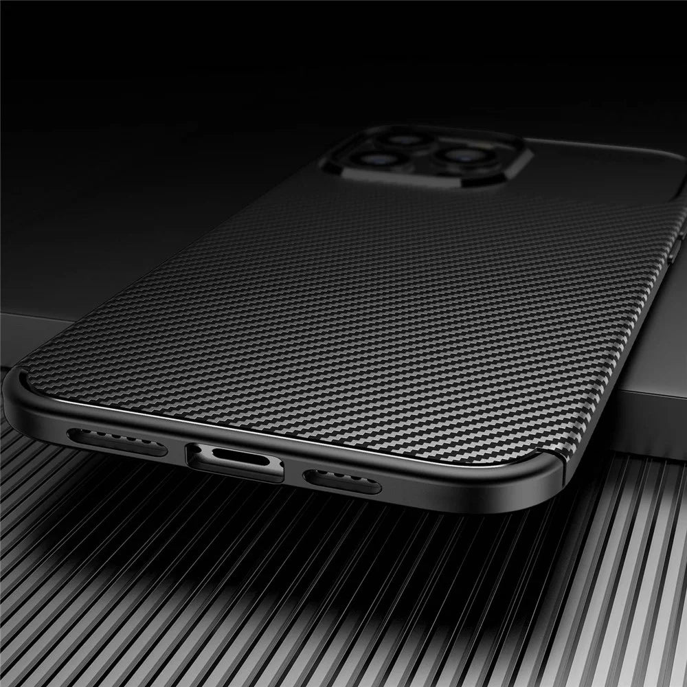 For iPhone 14 Pro Max 6.7 inch Shock Absorbing Soft TPU Phone Case Carbon Fiber Texture Non-Slip Shell - Black - 4