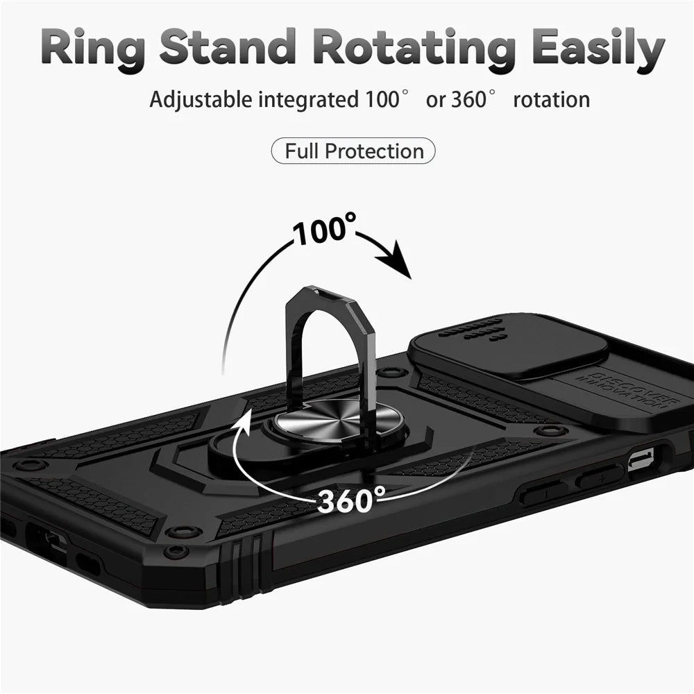 for iPhone 14 Plus 6.7 inch Hard PC + Soft TPU Shockproof Kickstand Case Phone Shell with Slide Camera Protection Cover - Black - 7
