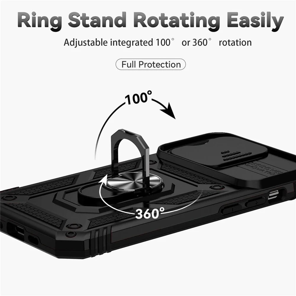 for iPhone 14 Pro Max 6.7 inch Hard PC + Soft TPU Military-grade Anti-drop Case Kickstand Feature Phone Shell with Slide Camera Protection Cover - Black - 7