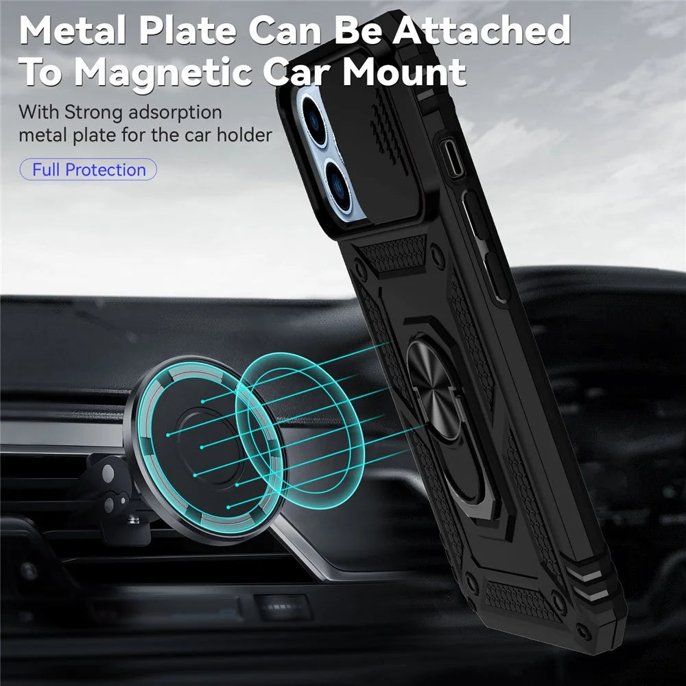 For iPhone 14 Pro 6.1 inch Hard PC + Soft TPU Rotary Kickstand Case Anti-fall Phone Cover with Slide Camera Protection Cover - Black - 2