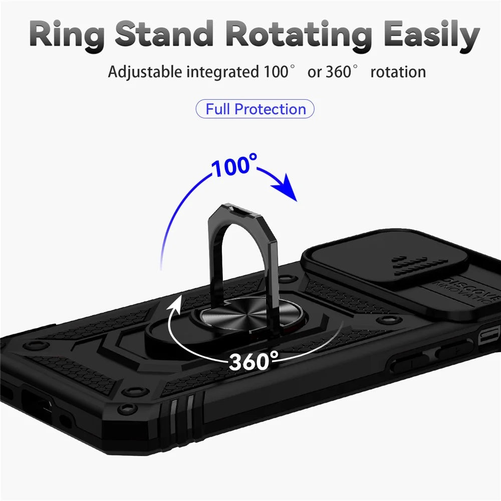 For iPhone 14 Pro 6.1 inch Hard PC + Soft TPU Rotary Kickstand Case Anti-fall Phone Cover with Slide Camera Protection Cover - Black - 4