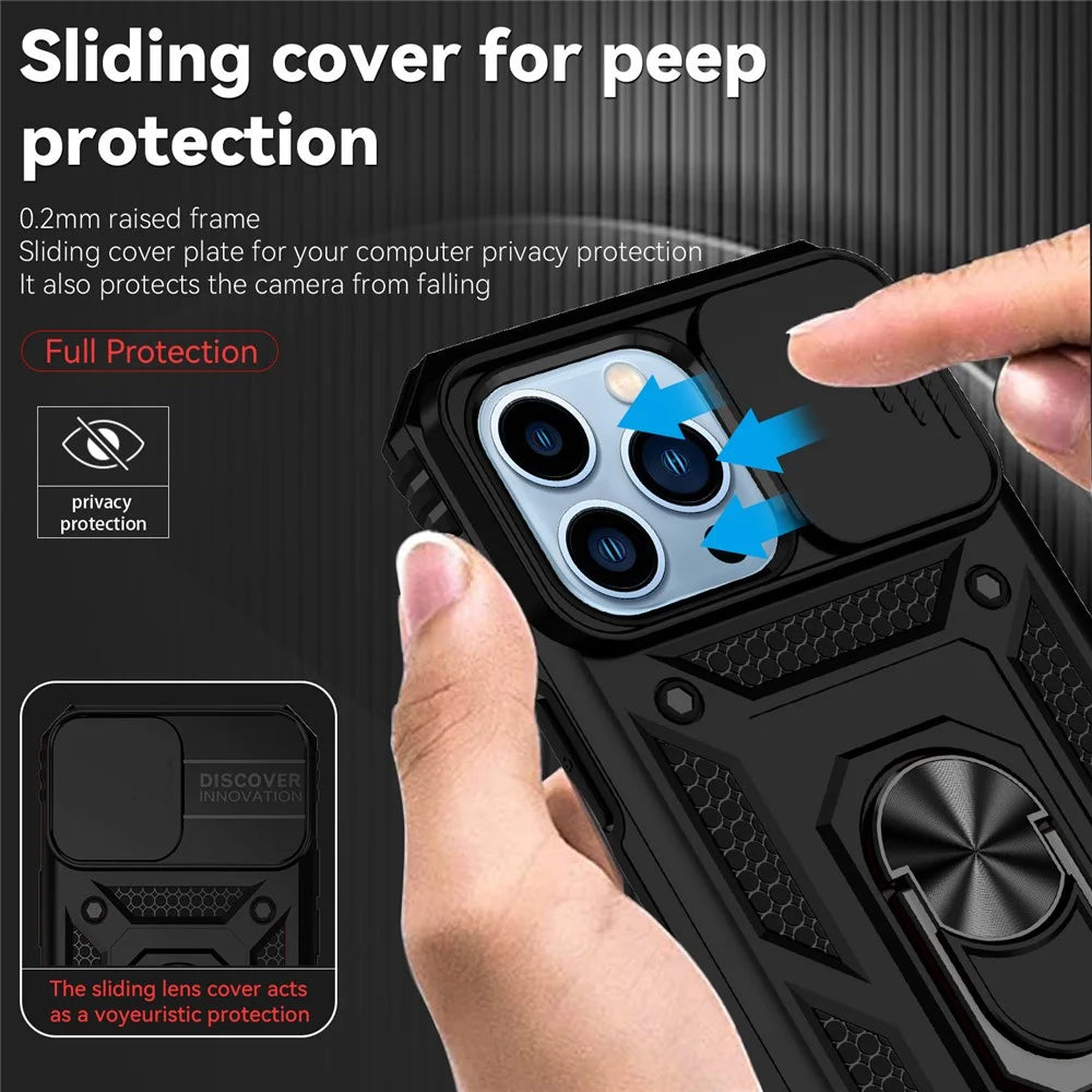 For iPhone 14 Pro 6.1 inch Hard PC + Soft TPU Rotary Kickstand Case Anti-fall Phone Cover with Slide Camera Protection Cover - Black - 7