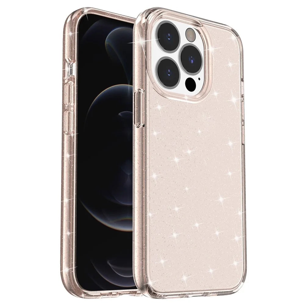 For iPhone 14 Pro Max 6.7 inch Glittery Powder Soft TPU + Hard PC Phone Case Drop-proof Cover - Gold - 1
