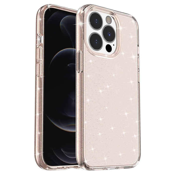 For iPhone 14 Pro Max 6.7 inch Glittery Powder Soft TPU + Hard PC Phone Case Drop-proof Cover - Gold - 1
