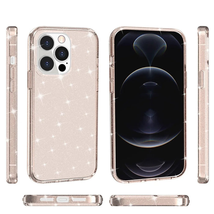 For iPhone 14 Pro Max 6.7 inch Glittery Powder Soft TPU + Hard PC Phone Case Drop-proof Cover - Gold - 7