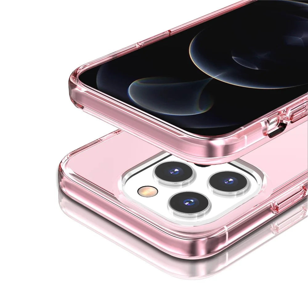 For iPhone 14 Pro Max 6.7 inch Transparent Hard PC + Soft TPU Case Anti-drop Protection Phone Cover - Transparent Pink - 2