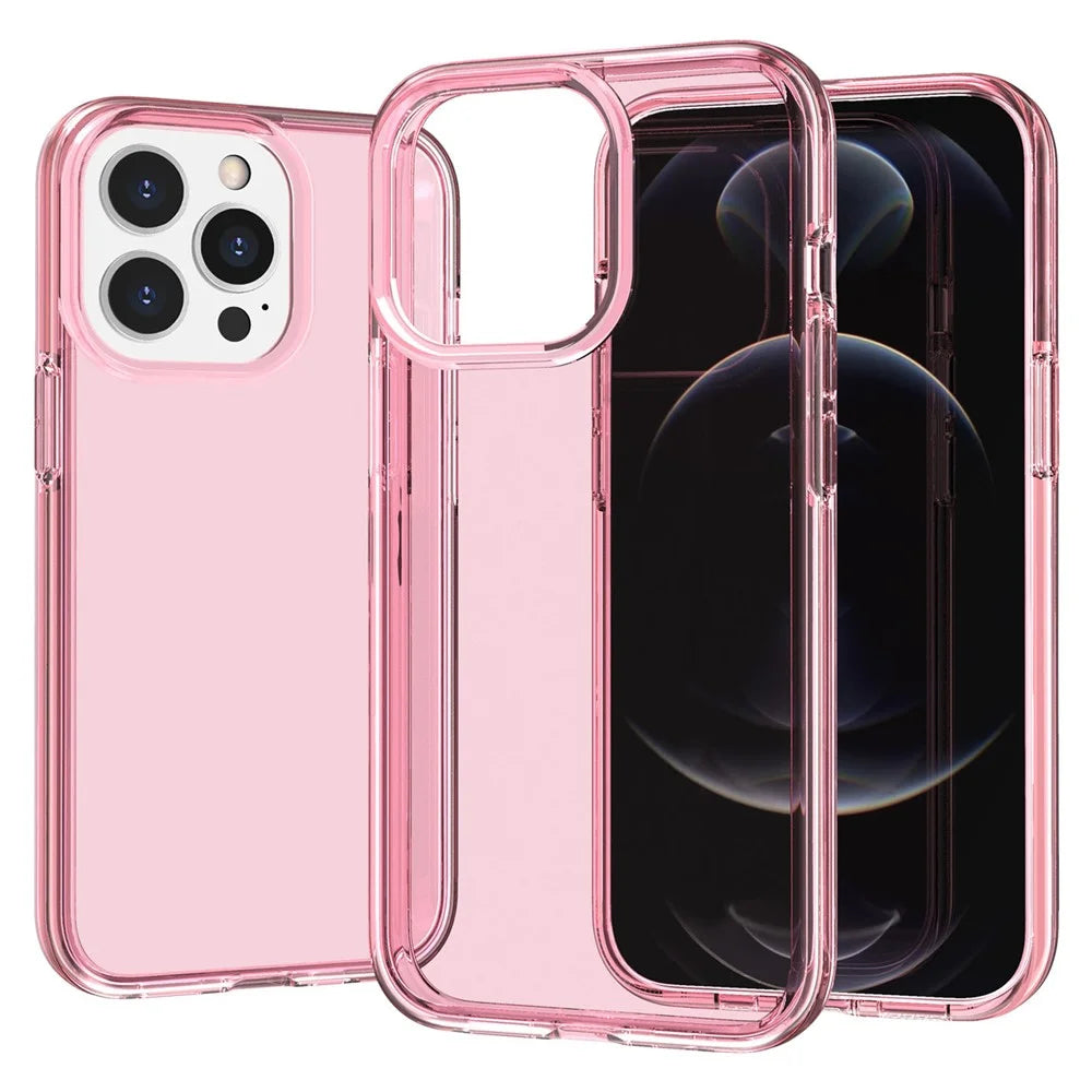 For iPhone 14 Pro Max 6.7 inch Transparent Hard PC + Soft TPU Case Anti-drop Protection Phone Cover - Transparent Pink - 3