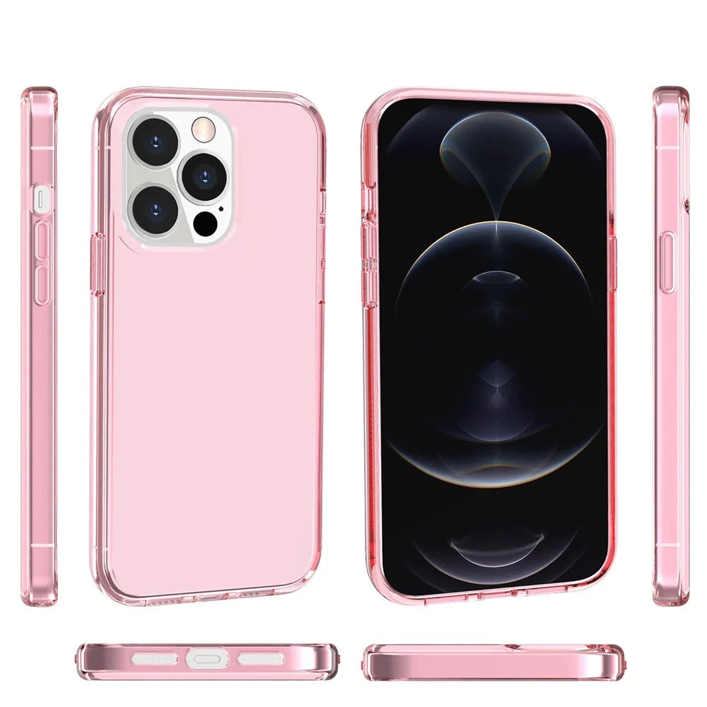For iPhone 14 Pro Max 6.7 inch Transparent Hard PC + Soft TPU Case Anti-drop Protection Phone Cover - Transparent Pink - 7