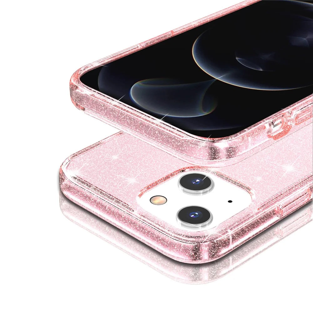 Shiny Glittery Powder Phone Case for iPhone 14 6.1 inch, Shockproof Soft TPU + Hard PC Protective Cover - Pink - 6