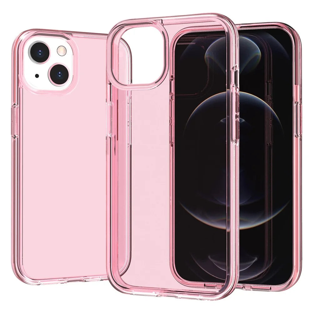 Transparent Phone Case for iPhone 14 6.1 inch, Anti-scratch Hard PC + Soft TPU Case Hybrid Cover - Transparent Pink - 3