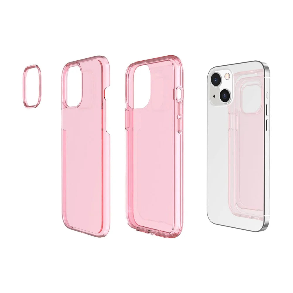 Transparent Phone Case for iPhone 14 6.1 inch, Anti-scratch Hard PC + Soft TPU Case Hybrid Cover - Transparent Pink - 6