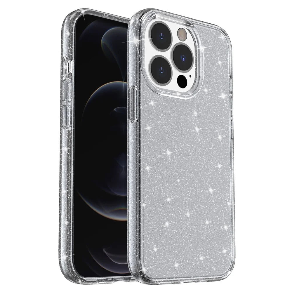 Glittery Powder Smart Phone Case for iPhone 14 Pro 6.1 inch, Anti-drop TPU Edge + PC Back Cover - Grey - 1