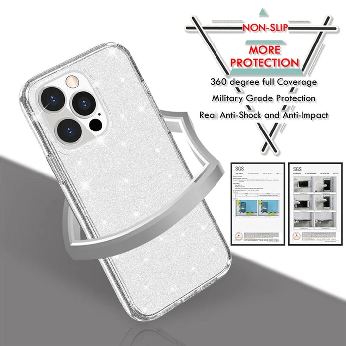 Glittery Powder Smart Phone Case for iPhone 14 Pro 6.1 inch, Anti-drop TPU Edge + PC Back Cover - Grey - 6