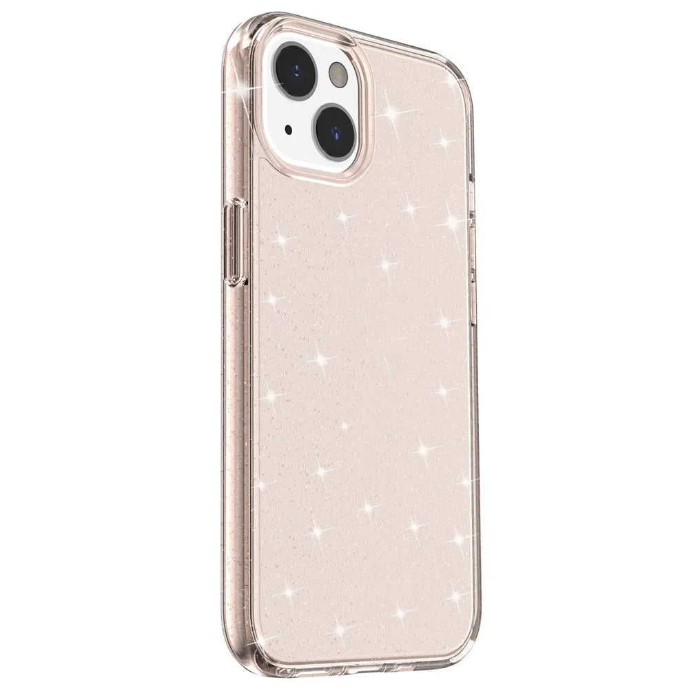 Glittery Powder Soft TPU Hard PC Case for iPhone 14 Plus 6.7 inch, Anti-scratch Protective Phone Cover - Gold - 2