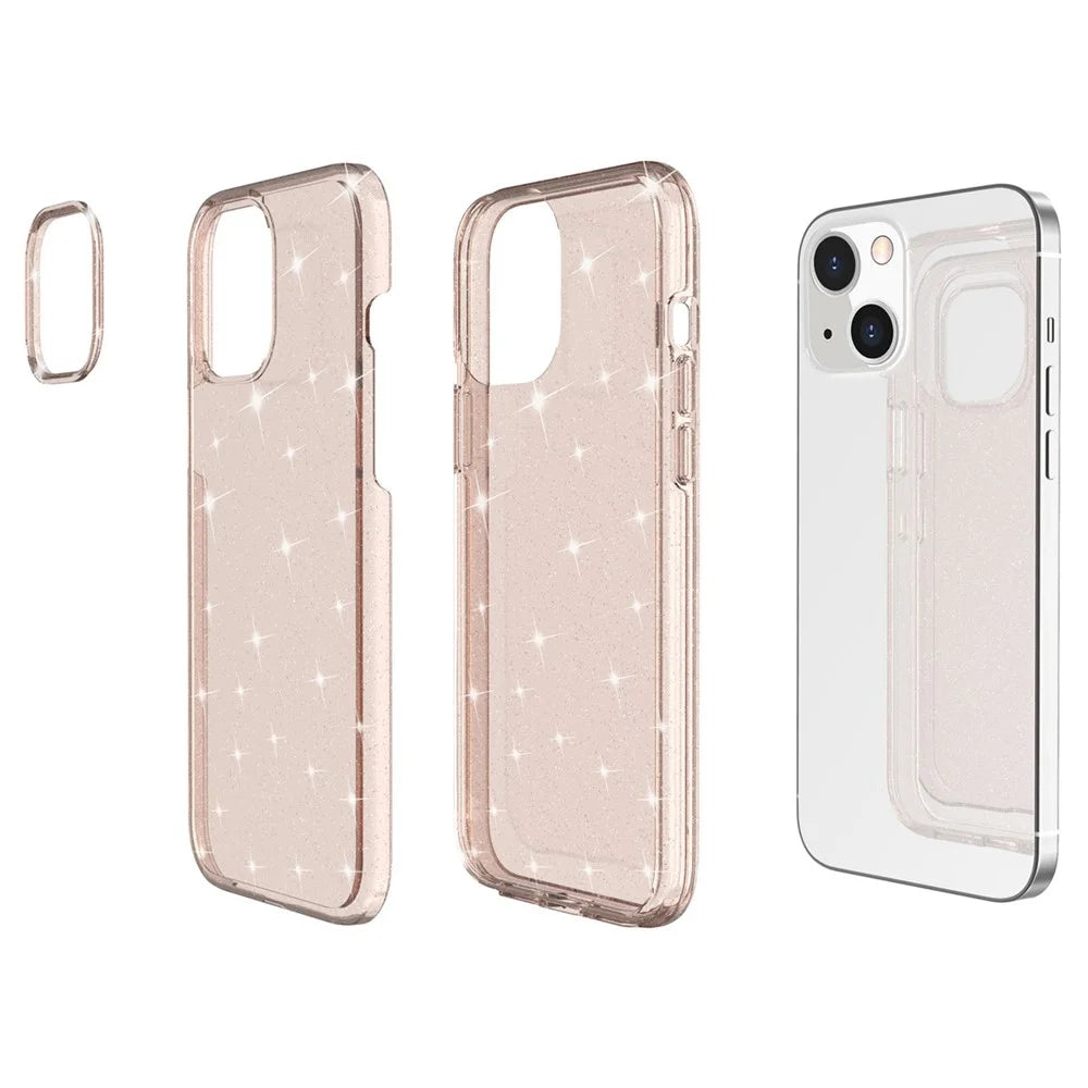 Glittery Powder Soft TPU Hard PC Case for iPhone 14 Plus 6.7 inch, Anti-scratch Protective Phone Cover - Gold - 4