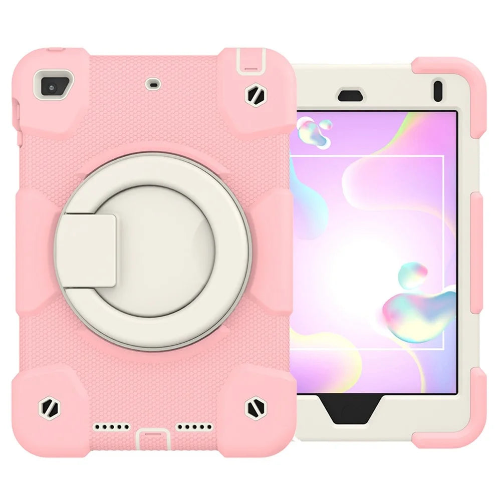 For iPad mini (2019) 7.9 inch/mini 4 Shock Absorbing Kickstand Tablet Cover Reinforced Corner Drop-proof Case with Shoulder Strap - Sakura Pink - 3