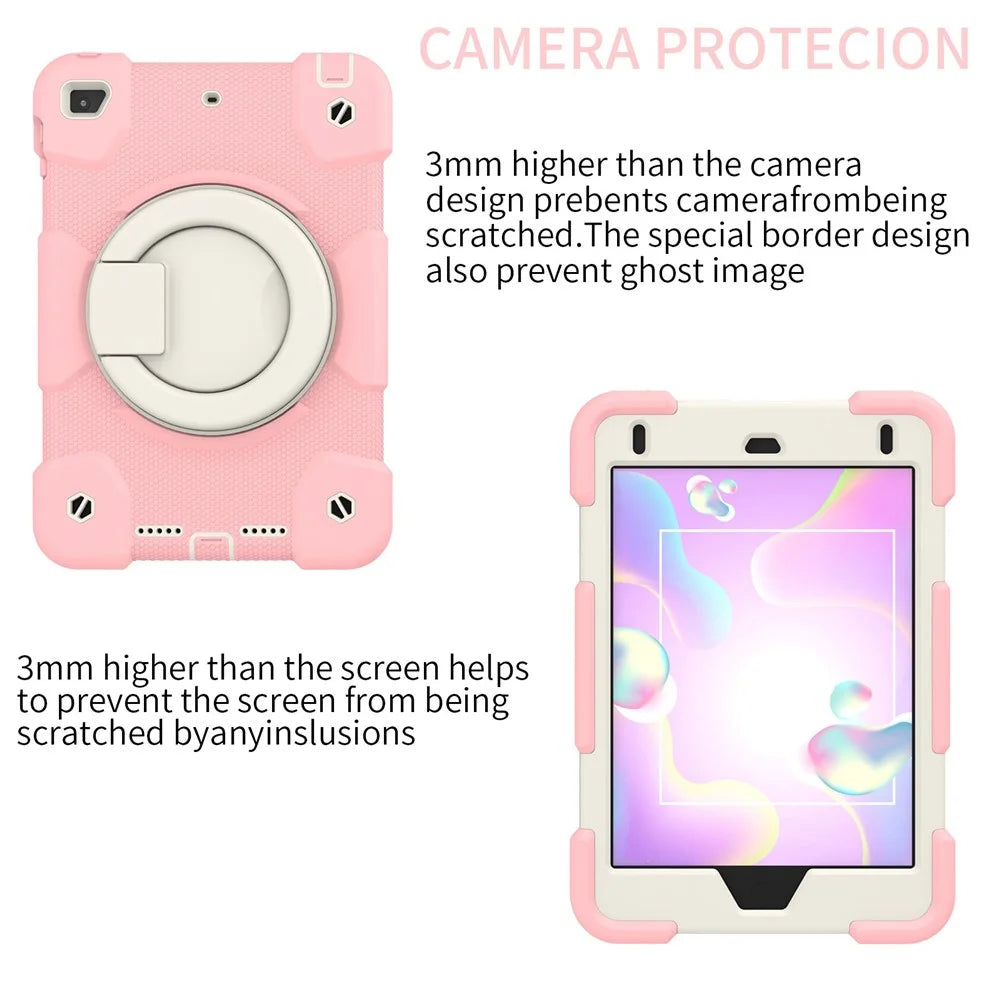 For iPad mini (2019) 7.9 inch/mini 4 Shock Absorbing Kickstand Tablet Cover Reinforced Corner Drop-proof Case with Shoulder Strap - Sakura Pink - 4