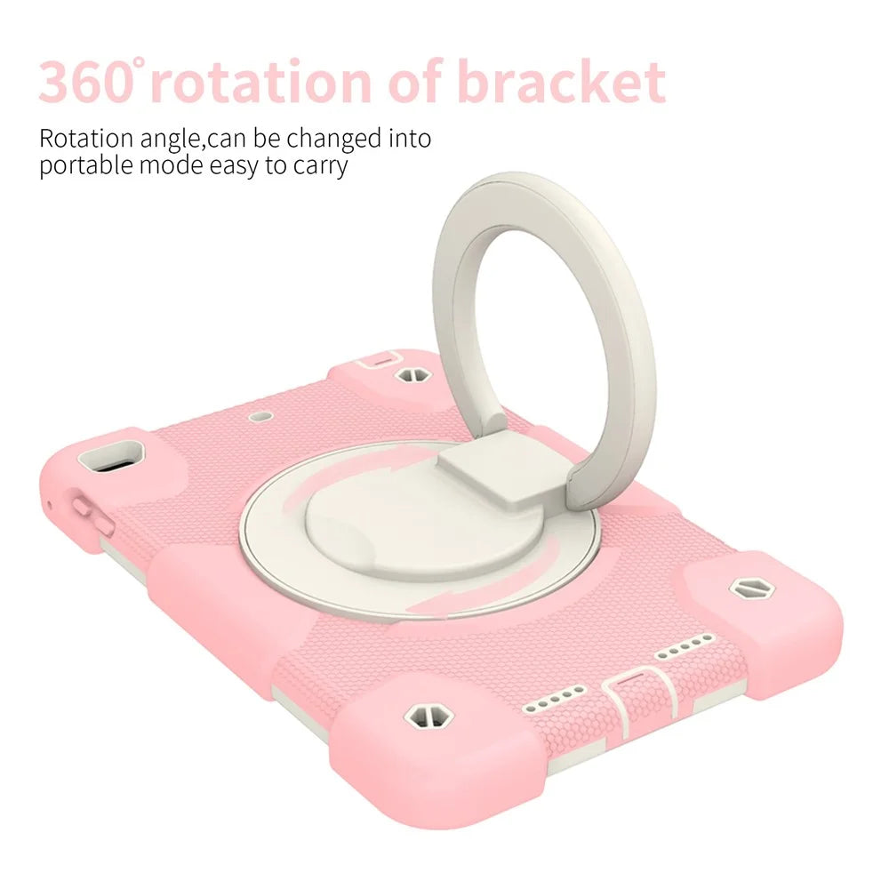 For iPad mini (2019) 7.9 inch/mini 4 Shock Absorbing Kickstand Tablet Cover Reinforced Corner Drop-proof Case with Shoulder Strap - Sakura Pink - 5